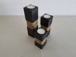 Wood With String - Tealight Holder Set Of 3