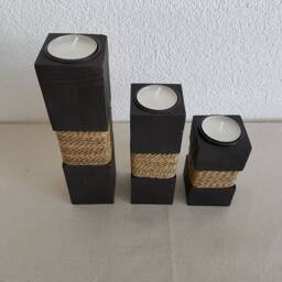 Wood With String - Tealight Holder Set Of 3 - thumbnail 4