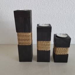 Wood With String - Tealight Holder Set Of 3 - thumbnail 2