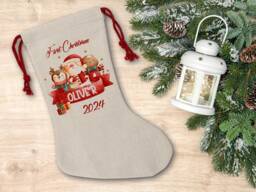 Personalised First Christmas Stocking, 1St Santa Sack, Girl's Boys Eve Present Bag, Father - thumbnail 1