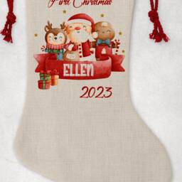 Personalised First Christmas Stocking, 1St Santa Sack, Girl's Boys Eve Present Bag, Father - thumbnail 2