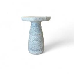 Travertine Coffee Table, Silver Travertine Stone Round Accent Table, End Nightstand, Balcony Custom Size Available - thumbnail 3