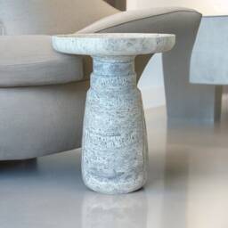 Travertine Coffee Table, Silver Travertine Stone Round Accent Table, End Nightstand, Balcony Custom Size Available