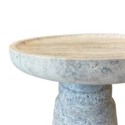 Travertine Coffee Table, Silver Travertine Stone Round Accent Table, End Nightstand, Balcony Custom Size Available - thumbnail 4