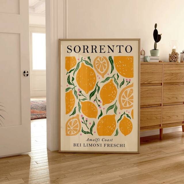 Sorrento Lemon Amalfi Wall Art Print, Modern Art, Kitchen Home Decor, Gift Ideas, Prints, Posters, 2321 - image 1