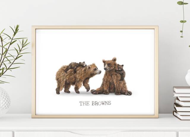 Beautiful Personalised Family Print - Customisable Brown Bear Art - image 1