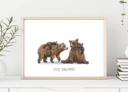 Beautiful Personalised Family Print - Customisable Brown Bear Art - thumbnail 1