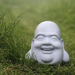 Marble Laughing Buddha Head Statue, Zen Garden Decor - thumbnail 3
