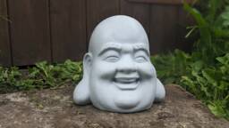 Marble Laughing Buddha Head Statue, Zen Garden Decor - thumbnail 1