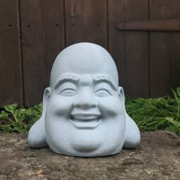 Marble Laughing Buddha Head Statue, Zen Garden Decor - thumbnail 4