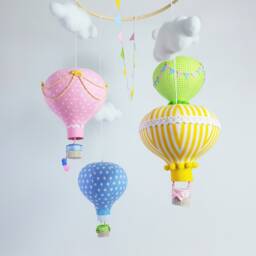 Hot Air Balloon Crib Mobile, Cheerful Nursery Decor - thumbnail 1