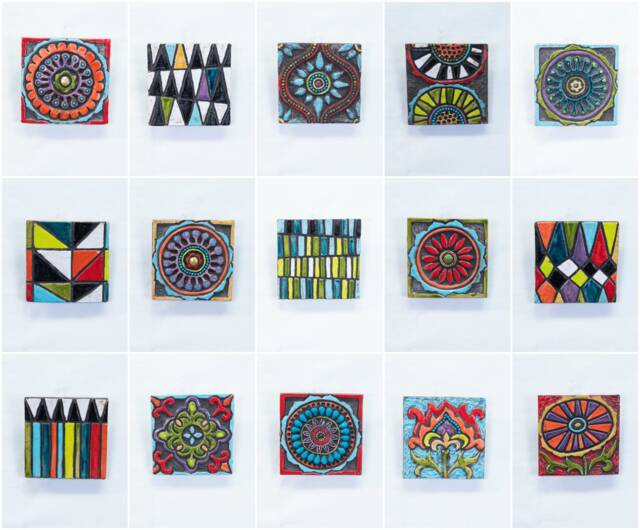 Global Folk Tile - One- Choose From 15 Patterns Handmade Wall Art, Square Tile, Mounted Ceramic - Made To Order - image 1