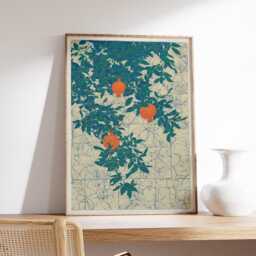 Pomegranate Botanical Wall Art Print - Vintage Fruit Illustration Poster Green Leaves Nature Artwork - thumbnail 2