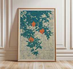 Pomegranate Botanical Wall Art Print - Vintage Fruit Illustration Poster Green Leaves Nature Artwork - thumbnail 1