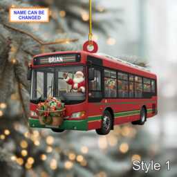 Custom Name Santa Drives Bus Personalized Ornament, Christmas Tree Hanging Decor, 2D Flat Acrylic Ornament Holiday Gift Magic - thumbnail 2