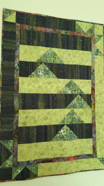 Quilted Wall Art Hanging in Purples, Lime Greens, & Blue Batik Fabrics, For Your Wall, Rolling Hills, Smokey Mountains With Star Corners - image 1