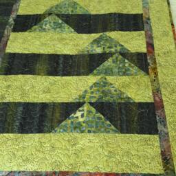 Quilted Wall Art Hanging in Purples, Lime Greens, & Blue Batik Fabrics, For Your Wall, Rolling Hills, Smokey Mountains With Star Corners - thumbnail 4