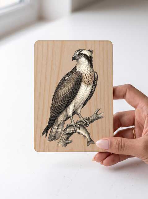 Osprey Art Print - Vintage Illustration Bird Of Prey Pine Wooden Postcard Wall - image 1