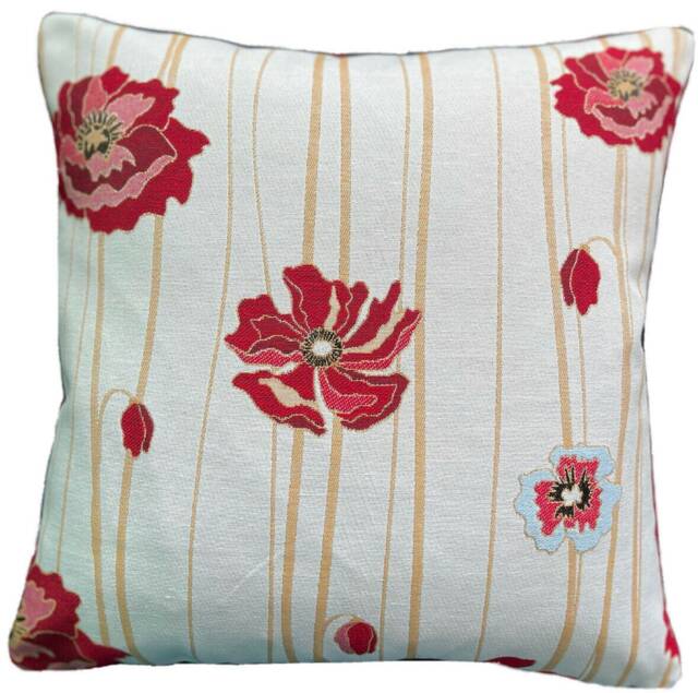 Red Poppy Woven Cushion Cover Botanical Floral Throw Pillow - image 1