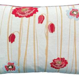 Red Poppy Woven Cushion Cover Botanical Floral Throw Pillow - thumbnail 3