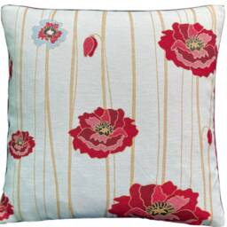 Red Poppy Woven Cushion Cover Botanical Floral Throw Pillow - thumbnail 2