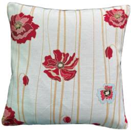 Red Poppy Woven Cushion Cover Botanical Floral Throw Pillow - thumbnail 1
