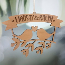 Personalized Love Birds Christmas Ornament, Maple Or Walnut Wood - thumbnail 1