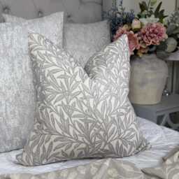 Willow Grey Leaf Cushion Cover William Morris Fabric Natural Cotton Background Handmade UK Botanical Pillow Case - thumbnail 1