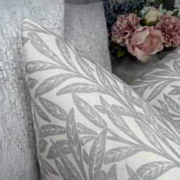 Willow Grey Leaf Cushion Cover William Morris Fabric Natural Cotton Background Handmade UK Botanical Pillow Case - thumbnail 2