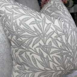 Willow Grey Leaf Cushion Cover William Morris Fabric Natural Cotton Background Handmade UK Botanical Pillow Case - thumbnail 4