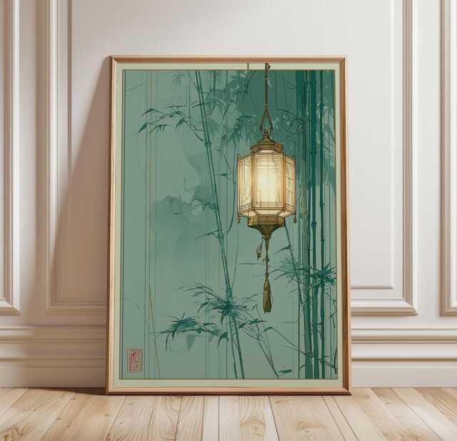 Japanese Lantern Poster, Bamboo Wall Art, Zen Print - image 1