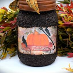 Primitive Crows Pumpkin Patch Mason Jar Hand Soap Dispenser, Country Farmhouse Fall Decor - thumbnail 2