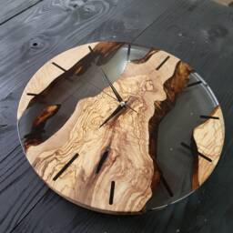 Epoxy Resin Olive Wood Wall Clock Modern Live Edge Decor - thumbnail 4