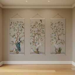 Chinoiserie Bird Tapestry - Wall Hanging Unique Art - thumbnail 2