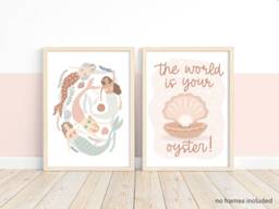 Set Of 2 Mermaids Print, World Is Your Oyster, Under The Ocean Prints, Girl Nursery Print - thumbnail 1