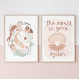 Set Of 2 Mermaids Print, World Is Your Oyster, Under The Ocean Prints, Girl Nursery Print - thumbnail 3