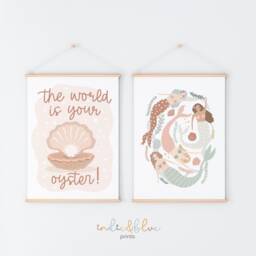 Set Of 2 Mermaids Print, World Is Your Oyster, Under The Ocean Prints, Girl Nursery Print - thumbnail 2