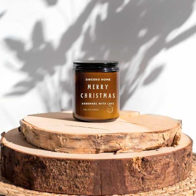 Handmade Christmas Soy Candle With Cinnamon & Apple Scent, Crackling Wooden Wick, Eco-Friendly Vegan, Perfect Holiday Gift - image 1