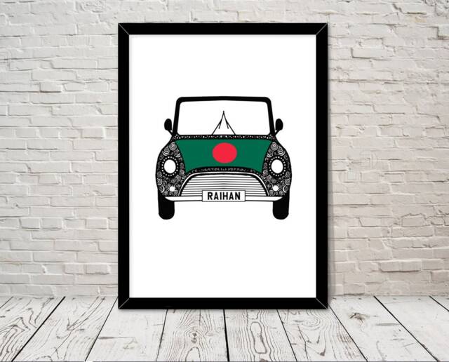 Custom Reg With Bangladesh Flag On Car Bonet Art Print Wall Gifts Home Prints Giclee Print Office Living Room Decor - image 1