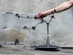 Sakura, Metal Sculpture, Japanese Cherry Blossom With A Vase, Made From Iron & Copper By The Steel Style Things