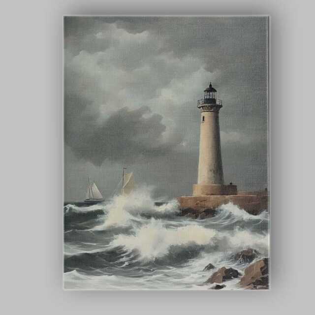 Lighthouse Ocean Waves Dramatic Coastal Seascape Canvas Wall Art Print Decor Picture Ready To Hang - image 1