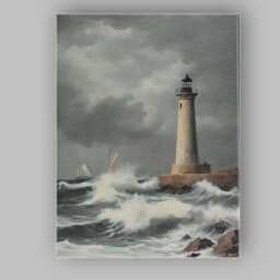 Lighthouse Ocean Waves Dramatic Coastal Seascape Canvas Wall Art Print Decor Picture Ready To Hang - thumbnail 1