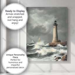 Lighthouse Ocean Waves Dramatic Coastal Seascape Canvas Wall Art Print Decor Picture Ready To Hang - thumbnail 3