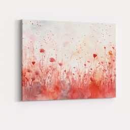 Soft Red Botanical Silhouette Wildflower Watercolour Field Canvas Wall Art Print Decor Picture Ready To Hang - thumbnail 4