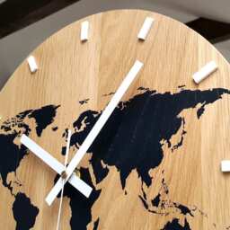 Wall Clock Wood Clock Large Wall Gift Decor Unique Oak Clocks World Map - thumbnail 3