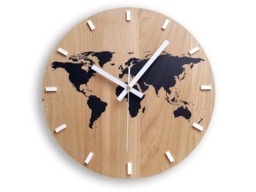 Wall Clock Wood Clock Large Wall Gift Decor Unique Oak Clocks World Map
