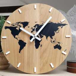 Wall Clock Wood Clock Large Wall Gift Decor Unique Oak Clocks World Map - thumbnail 2
