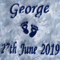 Personalised Baby Blanket Luxury Rosebud Style Blue Script Font Name Date Print - thumbnail 2
