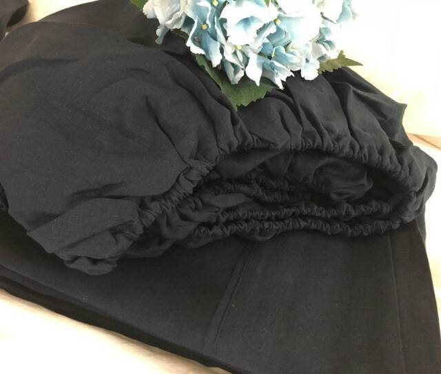 Charcoal Black Linen Bed Sheets, Top Fitted Sheet, Pillowcases, Standard Or Custom Size - image 1