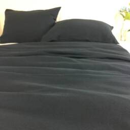 Charcoal Black Linen Bed Sheets, Top Fitted Sheet, Pillowcases, Standard Or Custom Size - thumbnail 3